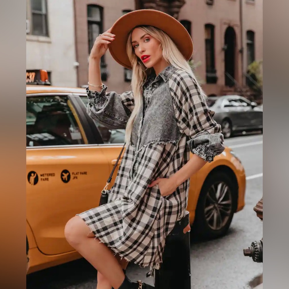 VICI Chantye Plaid Acid Wash Shirt Dress